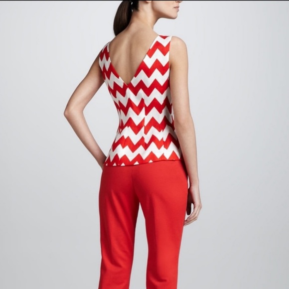 Kate Spade Red & White Chevron Linen Top - Picture 2 of 10
